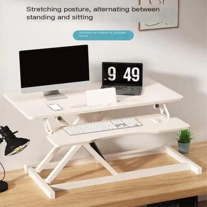 Adjustable Gas Spring Sit-Stand Desk Riser – Ergonomic Height-Adjustable Workstation with Keyboard Tray and Large Surface