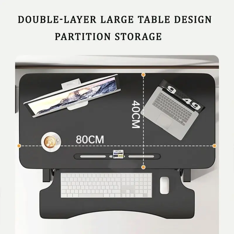 Adjustable Gas Spring Sit-Stand Desk Riser – Ergonomic Height-Adjustable Workstation with Keyboard Tray and Large Surface