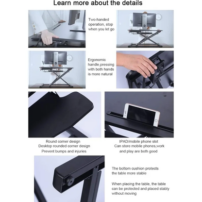 Adjustable Gas Spring Sit-Stand Desk Riser – Ergonomic Height-Adjustable Workstation with Keyboard Tray and Large Surface
