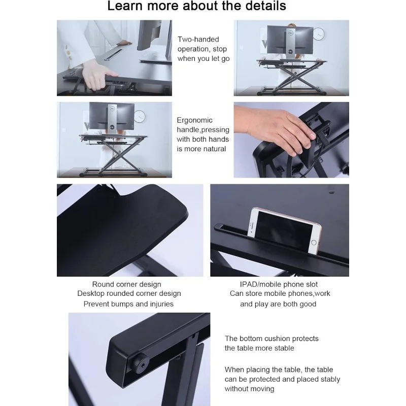 Adjustable Gas Spring Sit-Stand Desk Riser – Ergonomic Height-Adjustable Workstation with Keyboard Tray and Large Surface