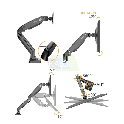 KALOC DS110B Adjustable Single Monitor Arm with Internal Gas Spring technology for Easy Adjustment, for Screens 17 to 35 Inches