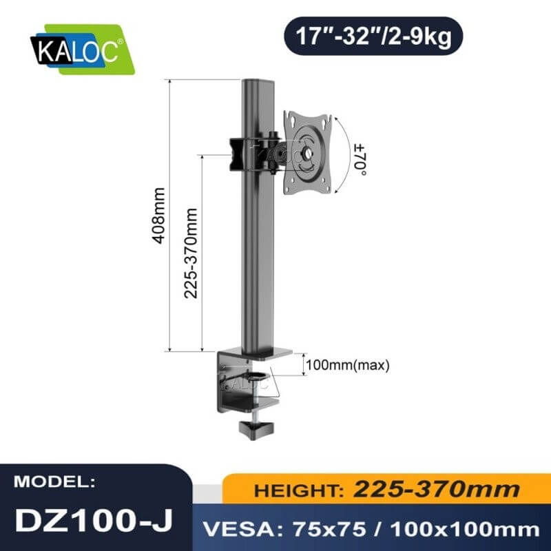 KALOC/ZENO MT611 Adjustable Single Monitor Arm for Screens 15 to 32 Inches