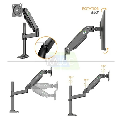 KALOC DH100B Single Monitor Arm with Internal Gas Spring technology for Easy Adjustment, for Screens 17 to 33 Inches