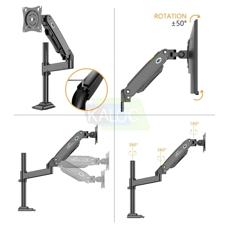 KALOC DH100B Single Monitor Arm with Internal Gas Spring technology for Easy Adjustment, for Screens 17 to 33 Inches