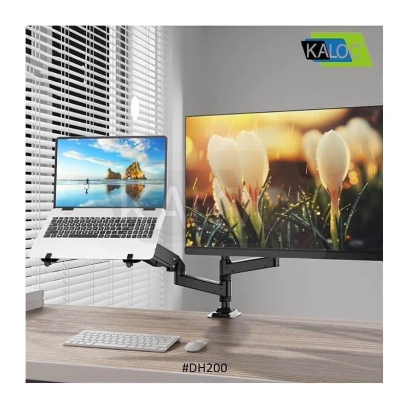 Kaloc DH200B Adjustable Dual Monitor Arm, Gas Spring Technology, Fits Screens 17 to 35 Inches and Laptops up to 17.3inch