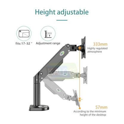 KALOC DS300B Adjustable Single Monitor Arm with Internal Gas Spring technology for Easy Adjustment, for Screens 17 to 32 Inches