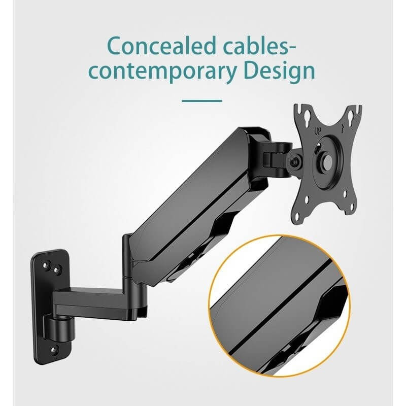 KALOC M520 Wall Mount Adjustable Single Monitor Arm with Internal Gas Spring technology for Easy Adjustment, for Screens 17 to 35Inches