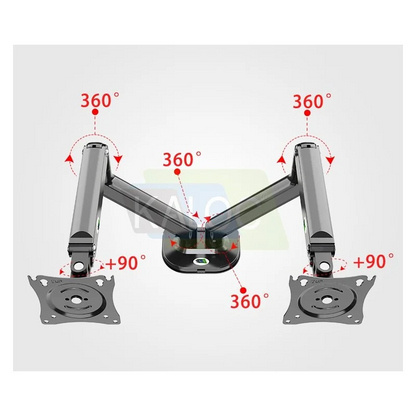 Kaloc DS2002B Adjustable Dual Monitor Arm with Internal Gas Spring technology for Easy Adjustment, for Screens 17 to 32 Inches