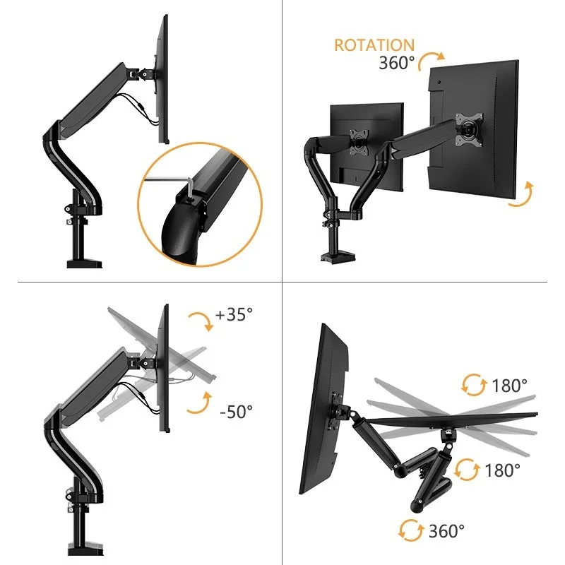 KALOC DS90-2 Adjustable Dual Monitor Arm with Internal Gas Spring technology for Easy Adjustment, for Screens 17 to 32 Inches