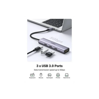 UGREEN 4 in 1 USB-C Hub to Gigabit Ethernet with 3 * USB 3.0 - CM475 60600