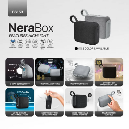 FANTECH NERABOX BS153 Wireless Speaker Bluetooth 5.4, 5W RMS, TWS Mode, USB & TF Card Support, Built-in Battery