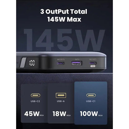 UGREEN Power Bank 145W, 3 Ports, 25000 mAh, Fast Charging for Laptops, MacBooks, Smartphones, Tablets