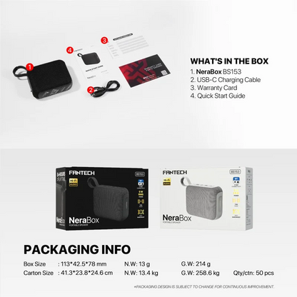 FANTECH NERABOX BS153 Wireless Speaker Bluetooth 5.4, 5W RMS, TWS Mode, USB & TF Card Support, Built-in Battery