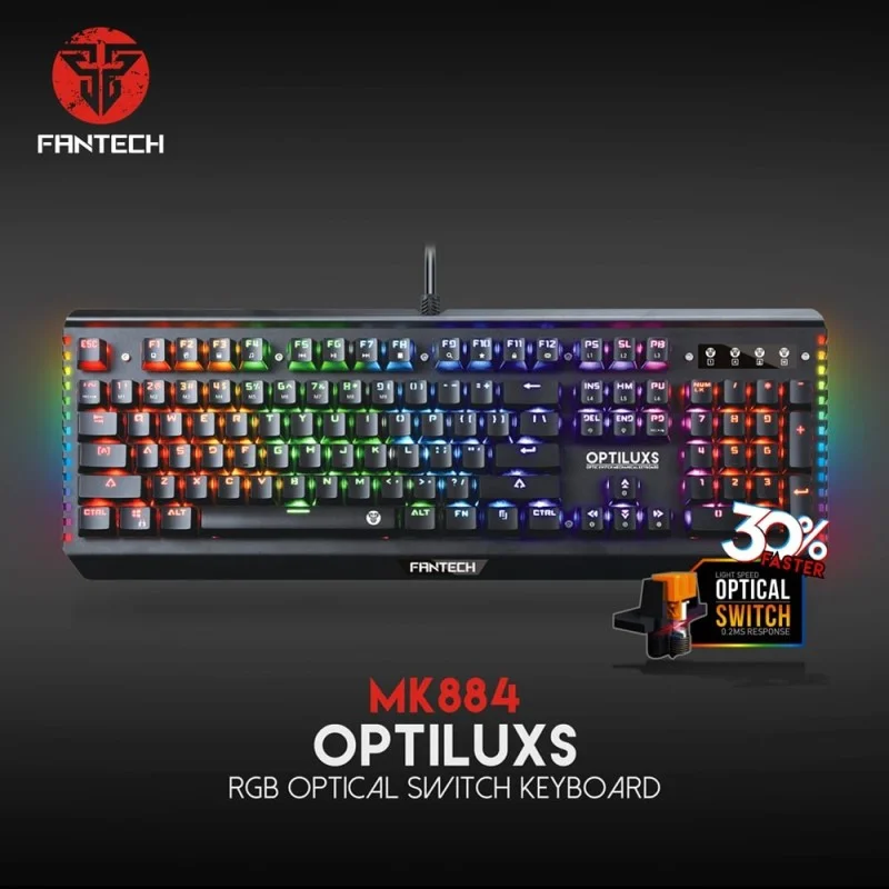 Fantech MK884 Optilux, Optical Mechanical Switch Keyboard, Ultra-durable, spill-proof, RGB Lighting