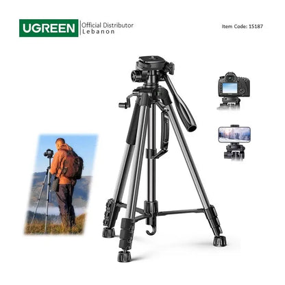 UGREEN Professional Camera Tripod Adjustable Height from 53.5 to 175cm with Mobile Phone Holder and Travel Bag