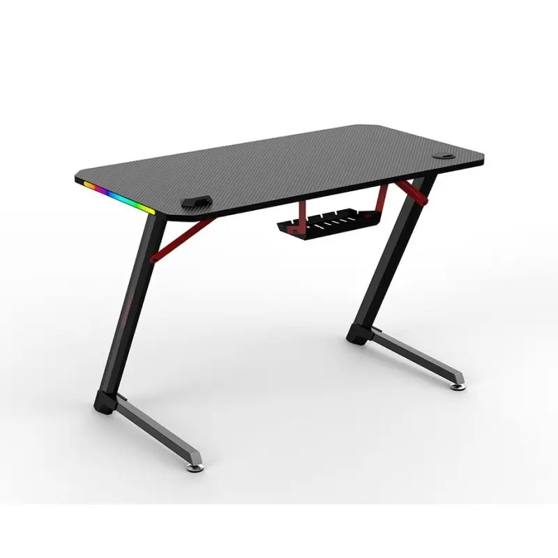 Dhybrid GD511 Durable Gaming Desk with Customizable RGB LED Lighting, Carbon Fiber Texture, Cup and Headset Holder
