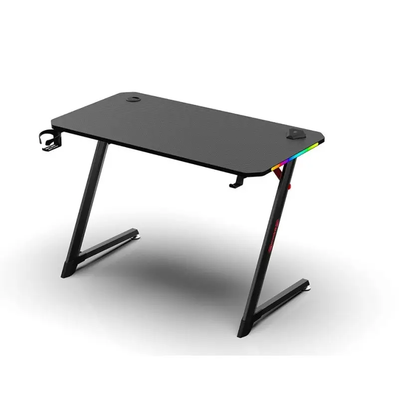 Dhybrid GD511 Durable Gaming Desk with Customizable RGB LED Lighting, Carbon Fiber Texture, Cup and Headset Holder