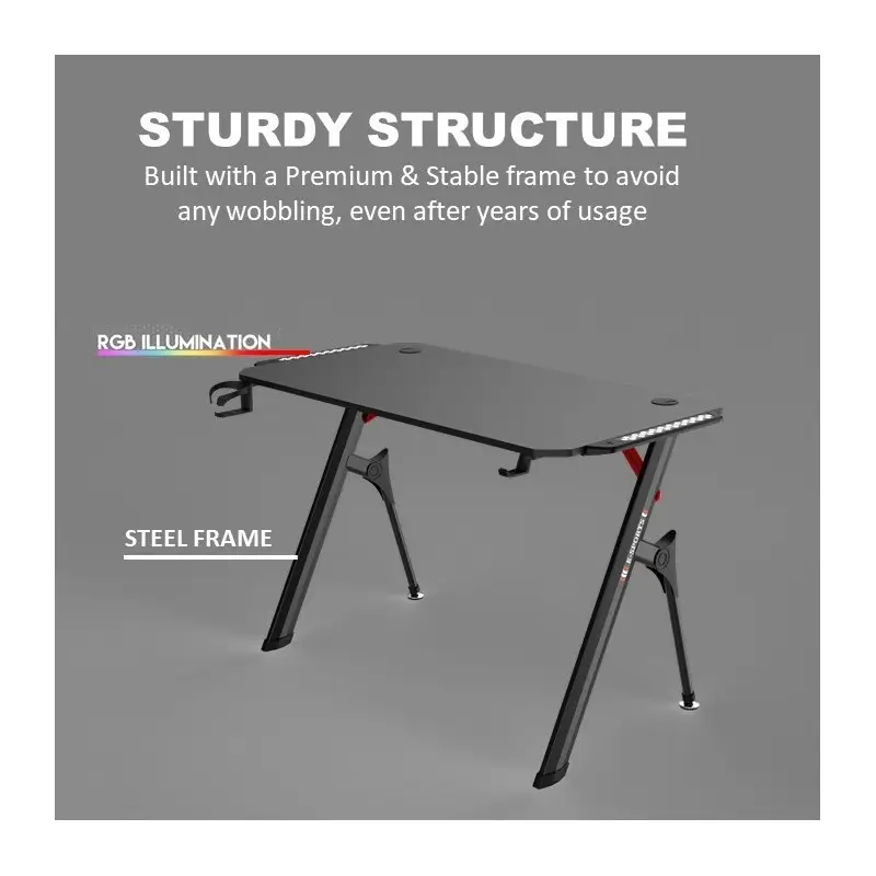 Dhybrid GD514 Premium Quality & stable design Gaming Desk with RGB LED Lighting, Carbon Fiber Texture, Cup and Headset Holder