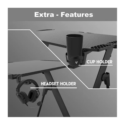 Dhybrid GD514 Premium Quality & stable design Gaming Desk with RGB LED Lighting, Carbon Fiber Texture, Cup and Headset Holder