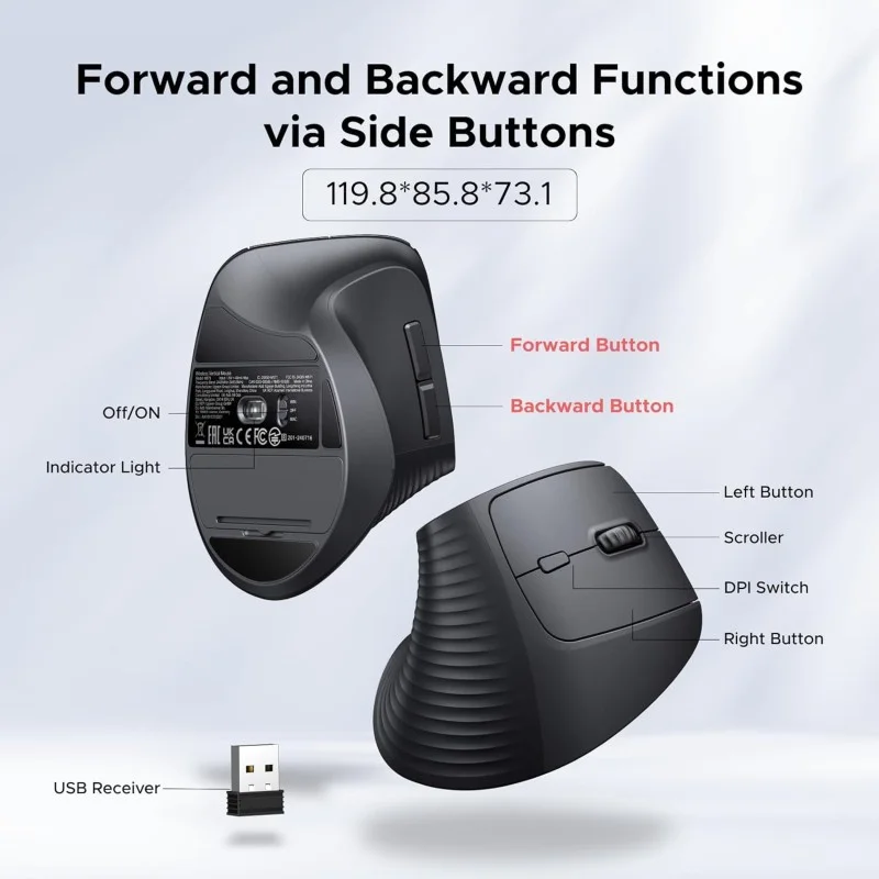 UGREEN Ergonomic Vertical 57° Ergonomic Angle, Silent Mouse, Bluetooth & Wireless, 4000 DPI - M571P