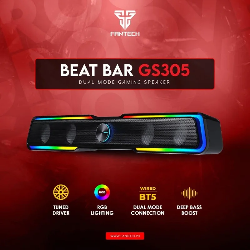 Fantech GS305 BEAT BAR Dual Mode (Wired & Bluetooth) RGB Gaming Speaker, 6W 2" tuned Drive, Deep Bass Boost
