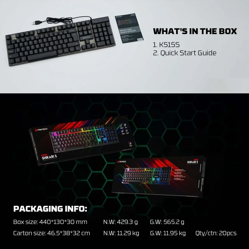 Fantech K515S SHIKARI S, RGB Lighting, Wired Gaming Keyboard