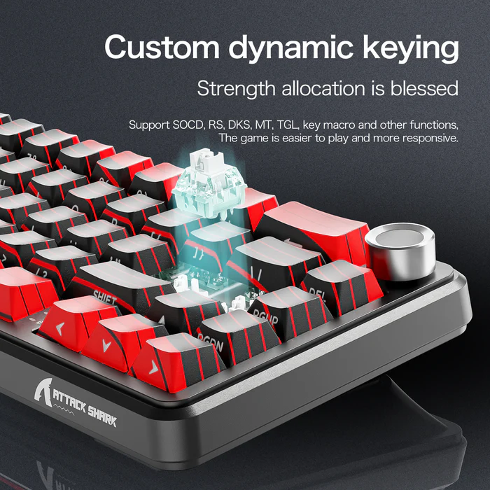 Attack Shark X65 PRO HE Wireless Rapid Trigger Keyboard Magnetic Switch Black & Red contour lines