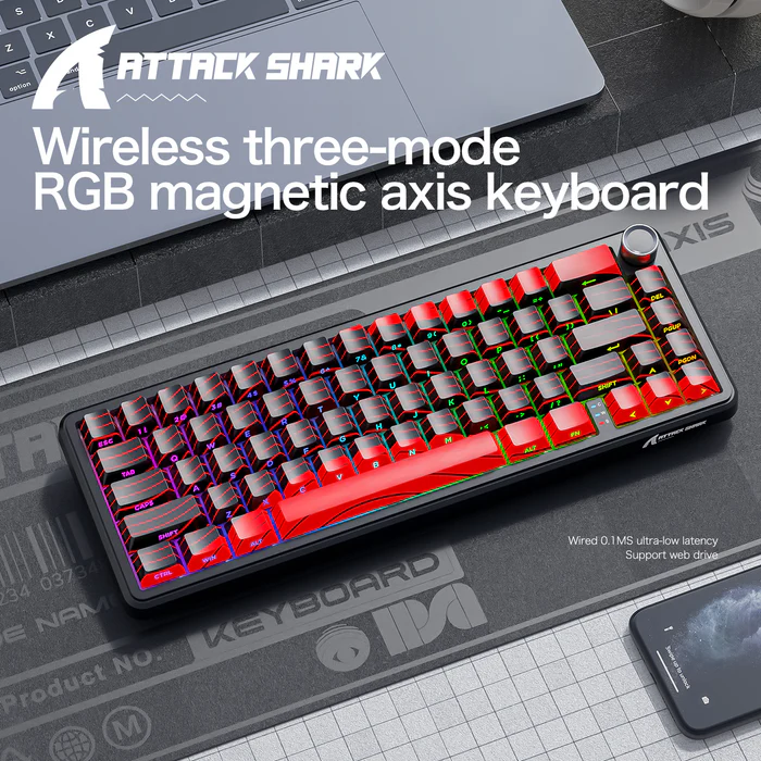 Attack Shark X65 PRO HE Wireless Rapid Trigger Keyboard Magnetic Switch Black & Red contour lines