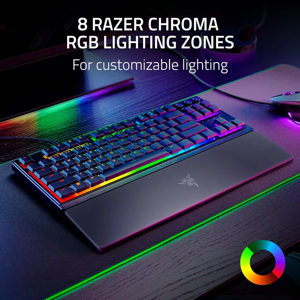 Razer Ornata V3 TKL Gaming Keyboard: Low Profile Keys - Mecha Membrane Switches - UV Coated Keycaps - Backlit Media Keys - 8 Zone RGB Lighting - Spill Resistant - Magnetic Wrist Wrest Snap Tap