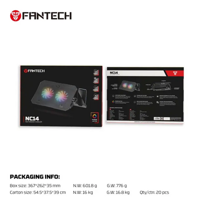 Fantech NC14 Notebook Cooler, efficient cooling performance, height adjustable with phone holder
