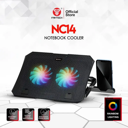 Fantech NC14 Notebook Cooler, efficient cooling performance, height adjustable with phone holder