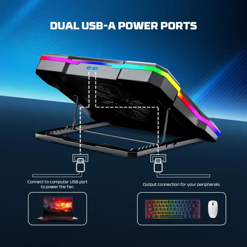 FANTECH NC22 Premium Laptop Cooling Pad – Powerful Extra-Large Fan for Superior Cooling Performance, Adjustable Height with Phone Holder, and Vibrant RGB Lighting