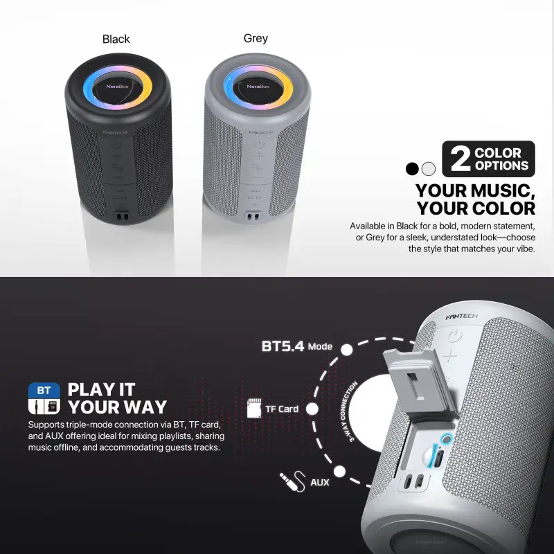 FANTECH NERABOX BS154 Wireless Speaker Bluetooth 5.4, 5W RMS, TWS Mode, AUX & TF Support, Built-in Battery