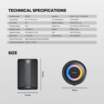 FANTECH NERABOX BS154 Wireless Speaker Bluetooth 5.4, 5W RMS, TWS Mode, AUX & TF Support, Built-in Battery