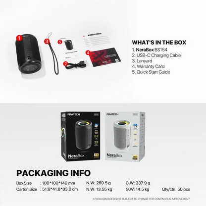 FANTECH NERABOX BS154 Wireless Speaker Bluetooth 5.4, 5W RMS, TWS Mode, AUX & TF Support, Built-in Battery