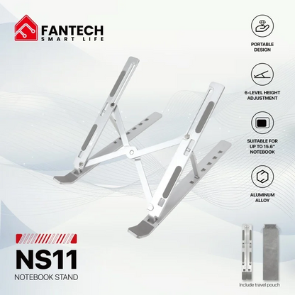 FANTECH NS11 Portable Aluminum Laptop Stand – Adjustable Height & Angle, Fits Up to 15.6" Laptops, Free Pouch Included