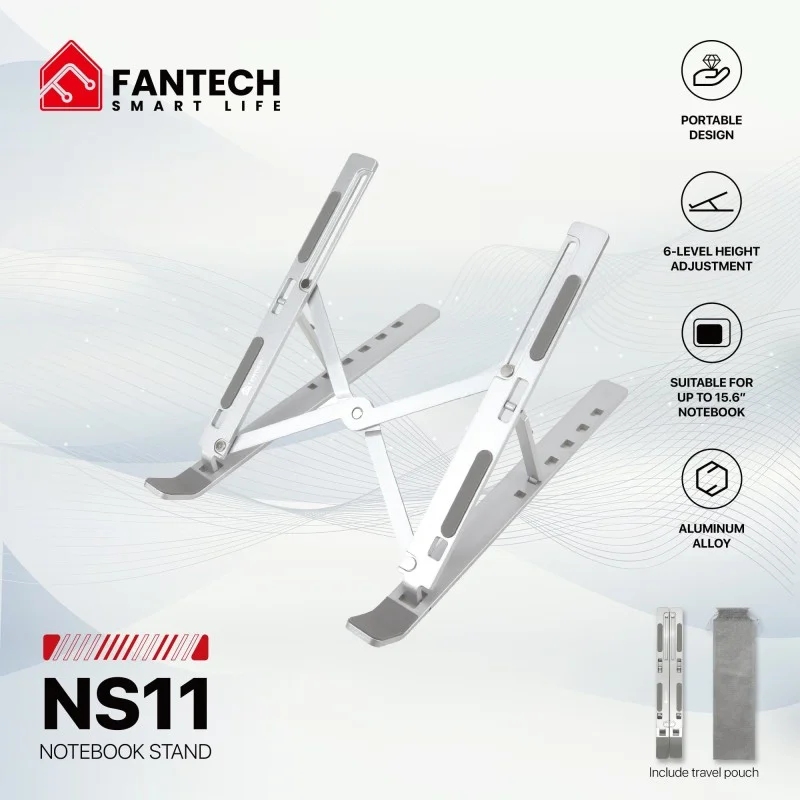 FANTECH NS11 Portable Aluminum Laptop Stand – Adjustable Height & Angle, Fits Up to 15.6" Laptops, Free Pouch Included