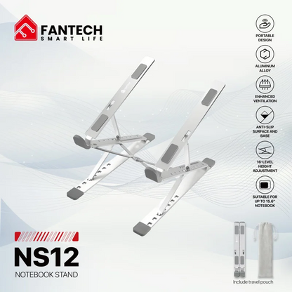 FANTECH NS12 STAND LAPTOP, 16 Level Height Adjustment, Aluminum Alloy, Fits Up to 15.6" Laptops, Free Pouch Included