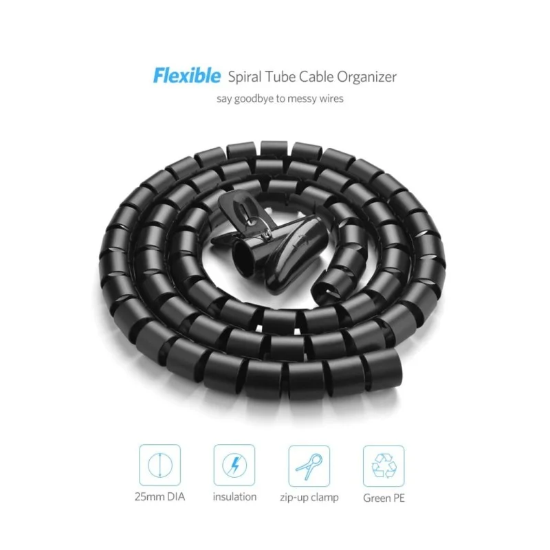 UGREEN Spiral Cable Zipper Organizer Tube, Available in 1.5M, 3M, 5M