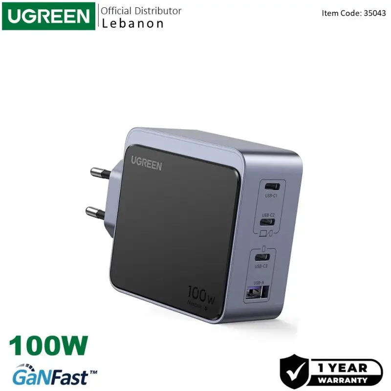 UGREEN NEXODE 100W GaN Tech, 4 Ports Charger for Phones, Tablets, Laptops & MacBooks with Smart power adjustment