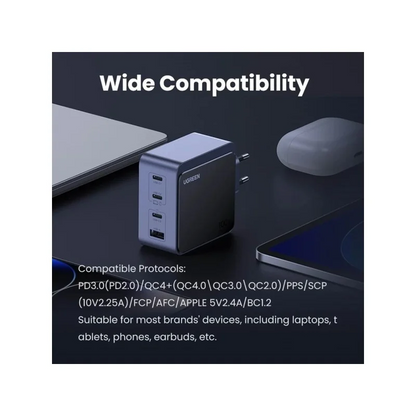 UGREEN NEXODE 100W GaN Tech, 4 Ports Charger for Phones, Tablets, Laptops & MacBooks with Smart power adjustment