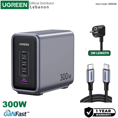 UGREEN NEXODE 300W GaNInfinity Chip, 5 Ports Charger for Phones, Tablets, Ipads, Laptops & MacBooks