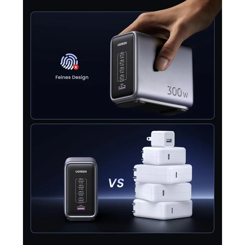 UGREEN NEXODE 300W GaNInfinity Chip, 5 Ports Charger for Phones, Tablets, Ipads, Laptops & MacBooks