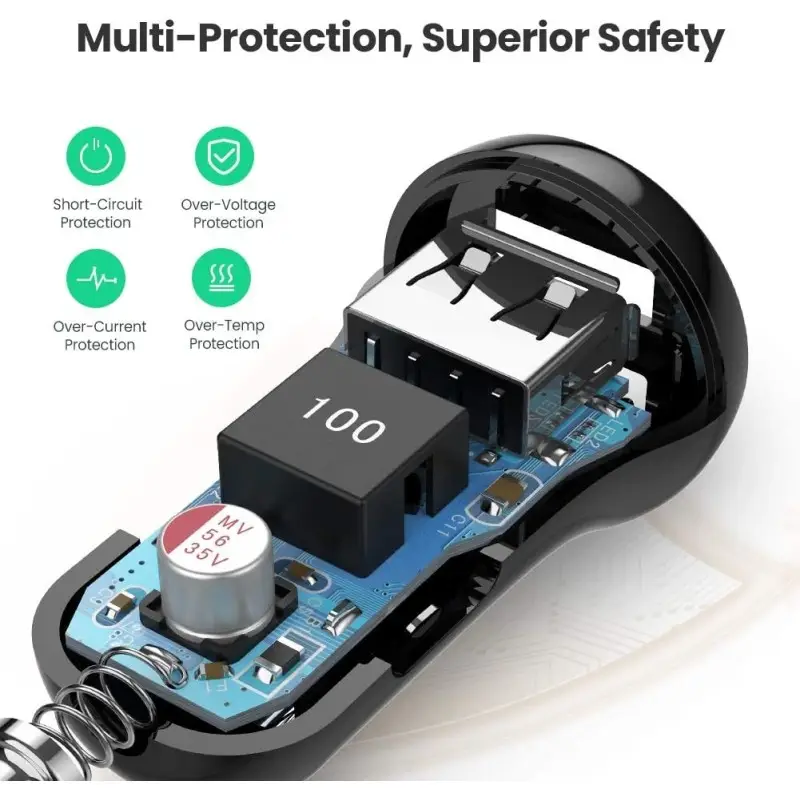 UGREEN 24W Dual Port Fast Car Charger for Phones, Tablets & Ipads