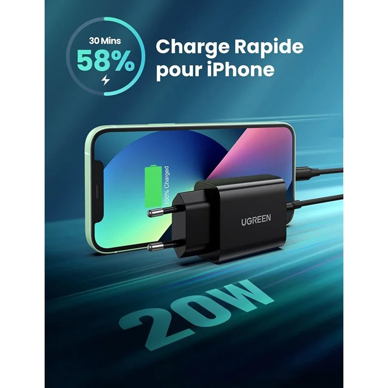 UGREEN 20W USB-C Smart & Fast Charger for Phones, Tablets & Ipads
