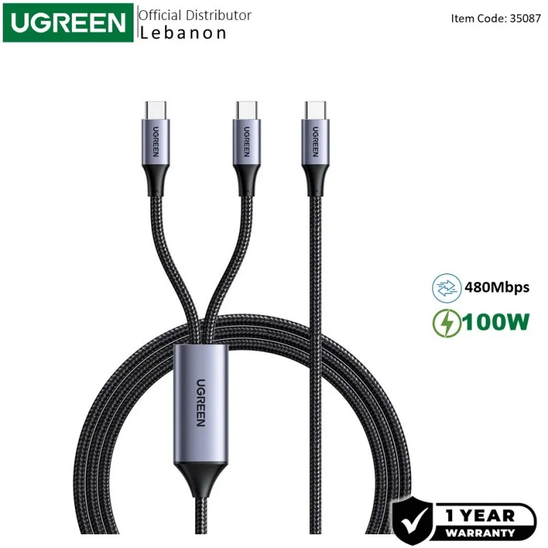 UGREEN USB-C to 2 * USB-C 100W Braided Cable & Aluminum Body