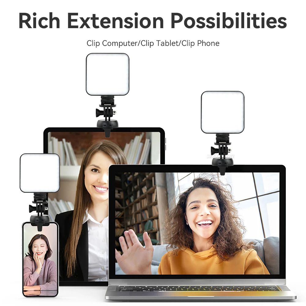 PLOKAMA PK-79 LED Video Light, Clip-On Phone Camera Light with Adjustable Brightness, Battery-Powered, Universal Mount for Laptop Desktop Mobile