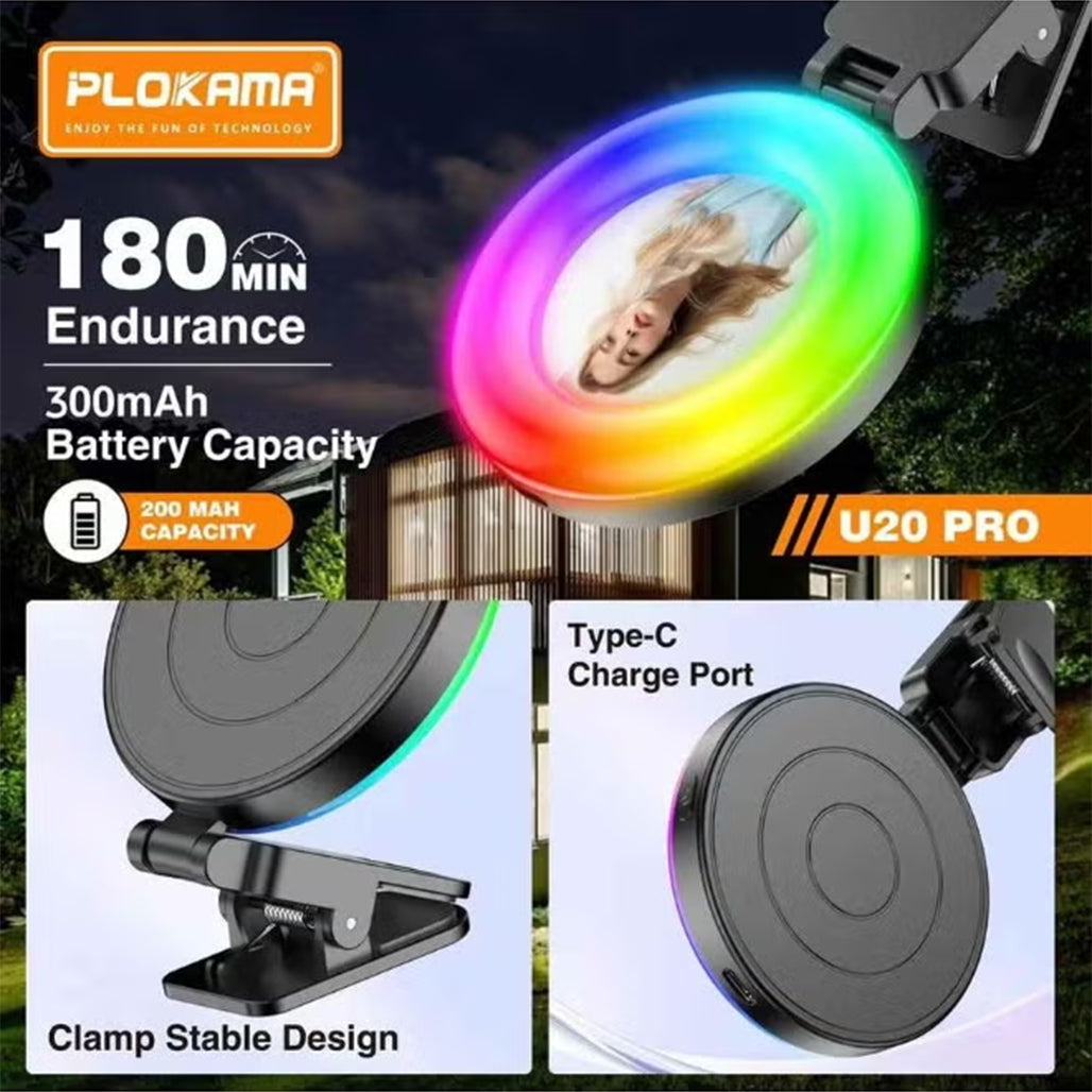 Plokama U20 PRO RGB Phone Clip LED Selfie Ring Light