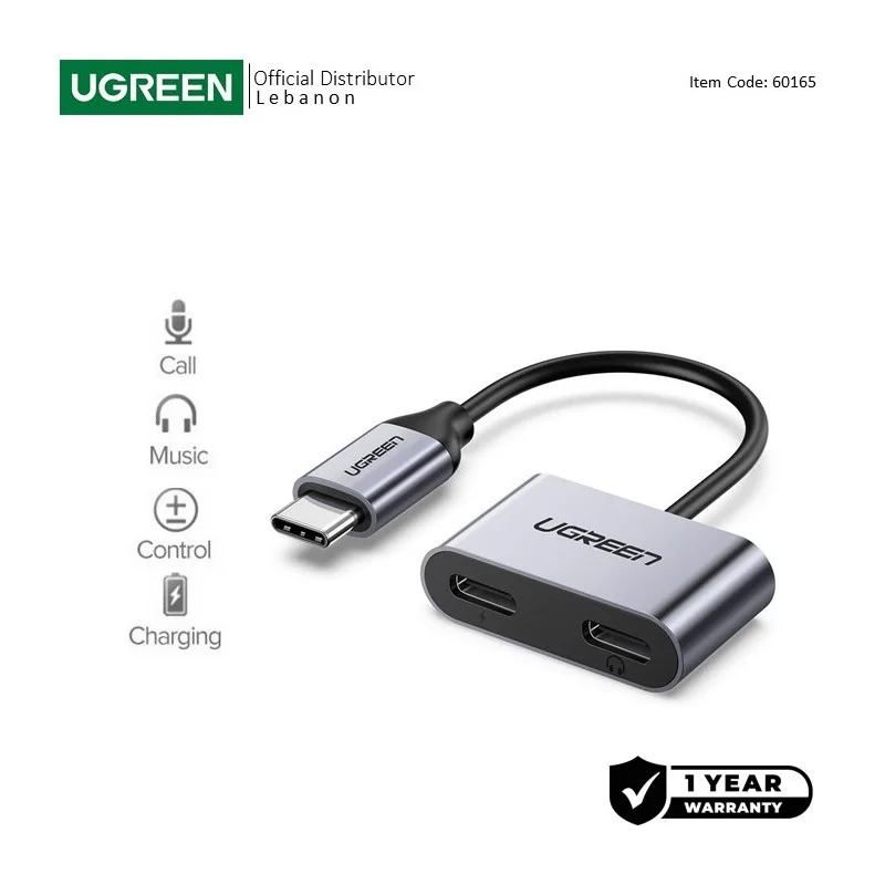 UGREEN 2-in-1 Type-C to Type-C Audio + PD USB-C Charging Adapter - CM232 60165