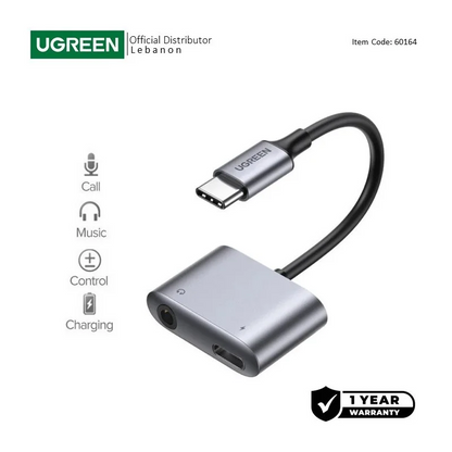 UGREEN 2-in-1 USB C to 3.5mm Headphone & USB-C Charging Port - CM231 60164